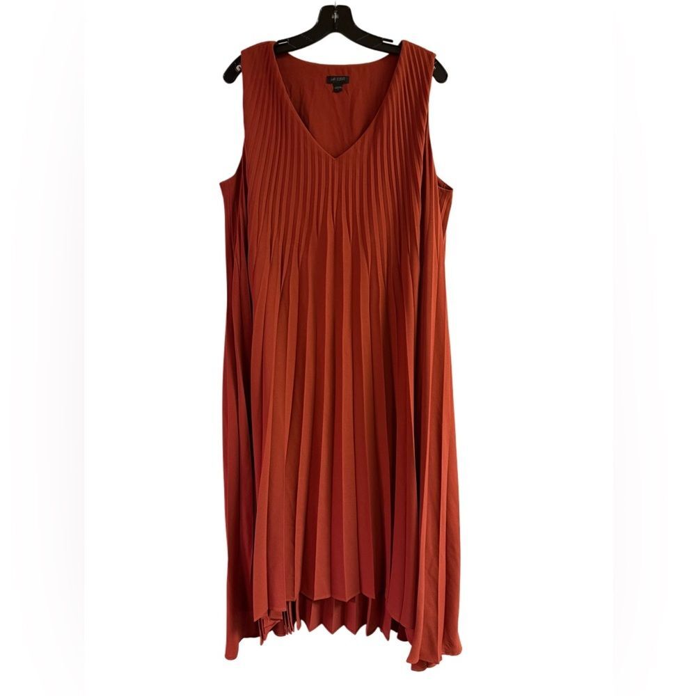 J Jill Deep Woven Sunburst Pleated Midi Dress Size L - Picture 2 of 5